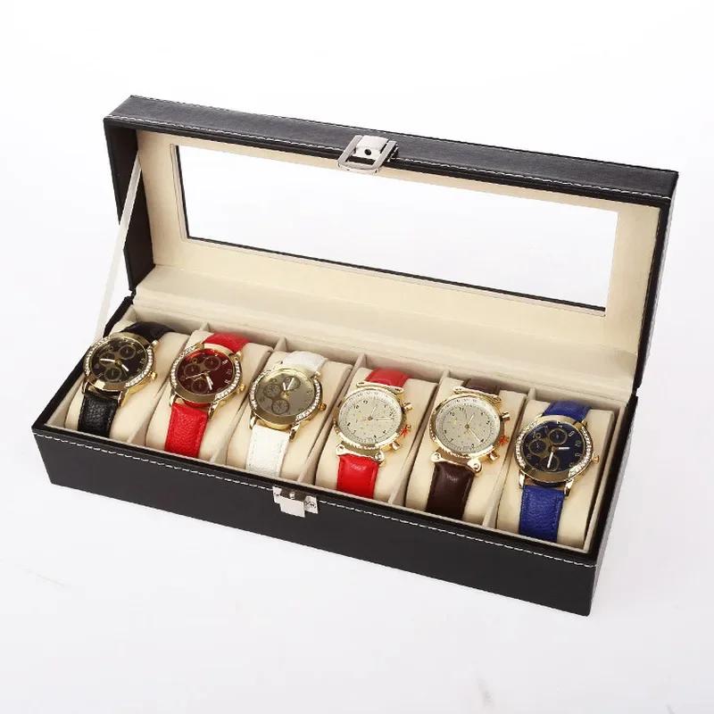 6 Grids Watch Box PU Leather Watch Case Holder Organizer Storage Box for Quartz Watches Jewelry Boxes Display Best Gift
