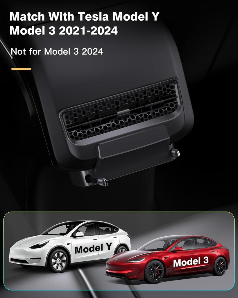 For Tesla Model 3/Y 2026-2026 Rear Air Vent Intelligent Docking Station Type-C PD 27W Fast Charger USB Extender Docking Station
