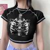 Aesthetic Skeleton Women's T-shirt Harajuku Y2K Black Sweet Girl Slim Skull Print Fun Vintage Graphic Clothes Crop Top