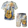 Летние футболки с 3d принтом гитары в стиле хип-хоп, уличные мужские футболки/короткие брюки/мужской костюм, модные топы, женская и мужская одежда
