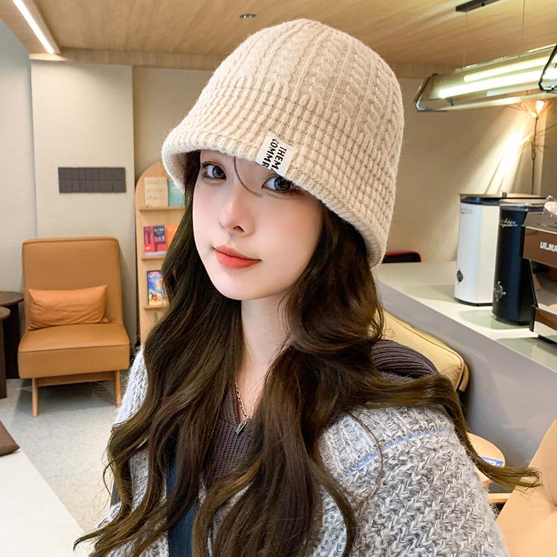 Вязаная панама женская милая универсальная панама шерстяная теплая с защитой ушей маленькая вязаная шляпа-ведро