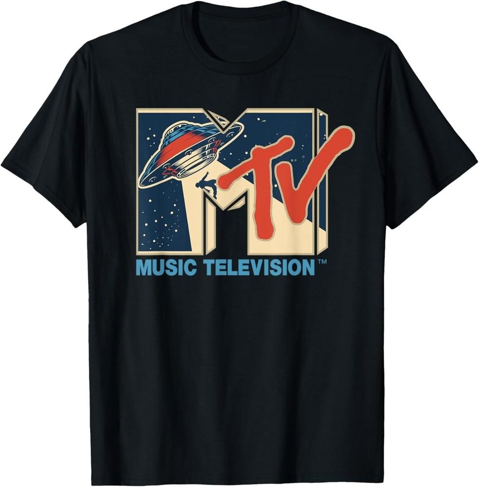 Логотип MTV Пришелец НЛО Космический Корабль Телепортирующий Луч В Космосе Футболка MTV Унисекс Футболка