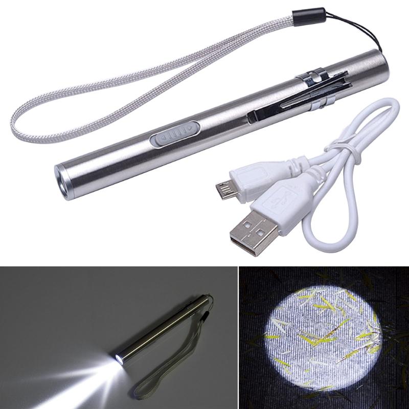 Ручной фонарик-ручка с USB-кабелем, перезаряжаемый, маленький, яркий, мини-светодиодный, карманный, для улицы