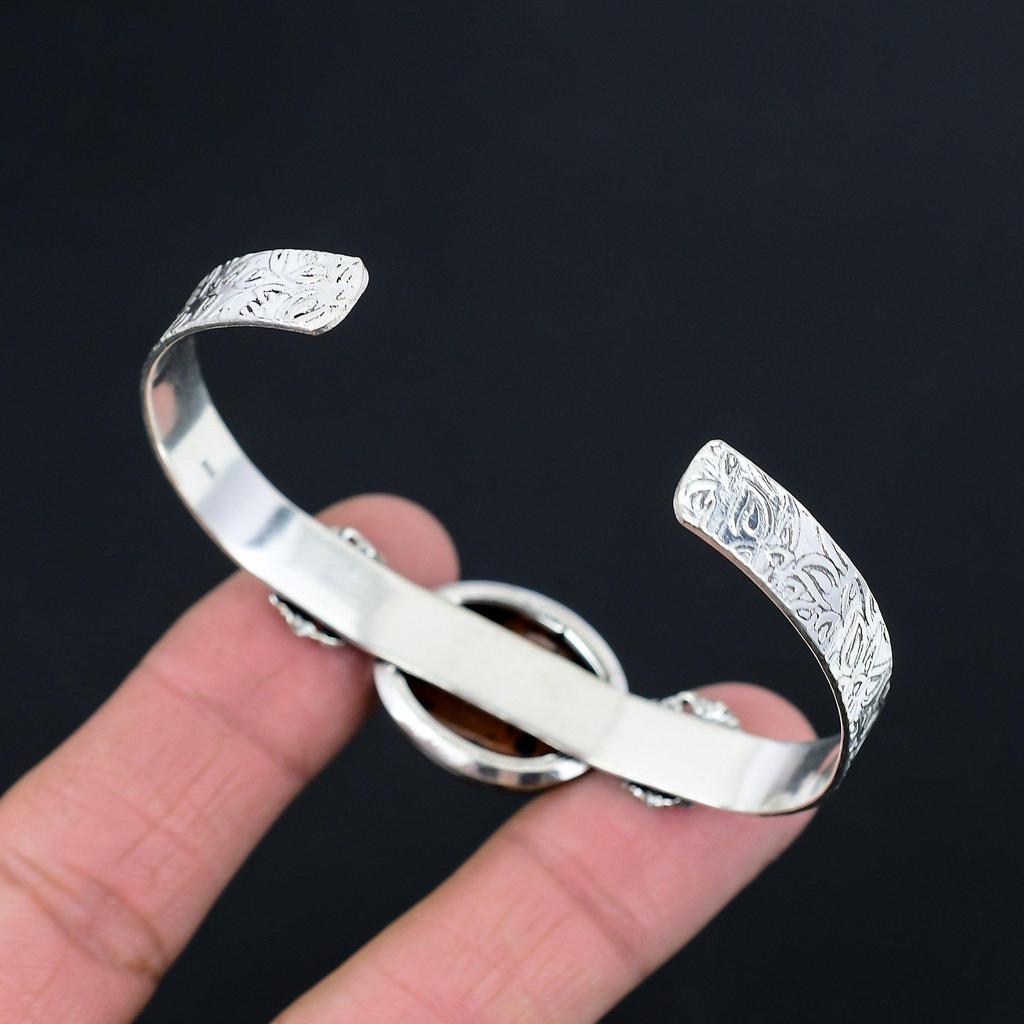 Natural Mahogany Obsidian Gemstone Bangle Adjustable 925 Silver For Women