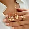 4Pcs/Set Vintage Gold Color Love Heart Pendant Earrings Necklace Ring Set For Women Simple Metal Smooth Earrings Zircon Gift