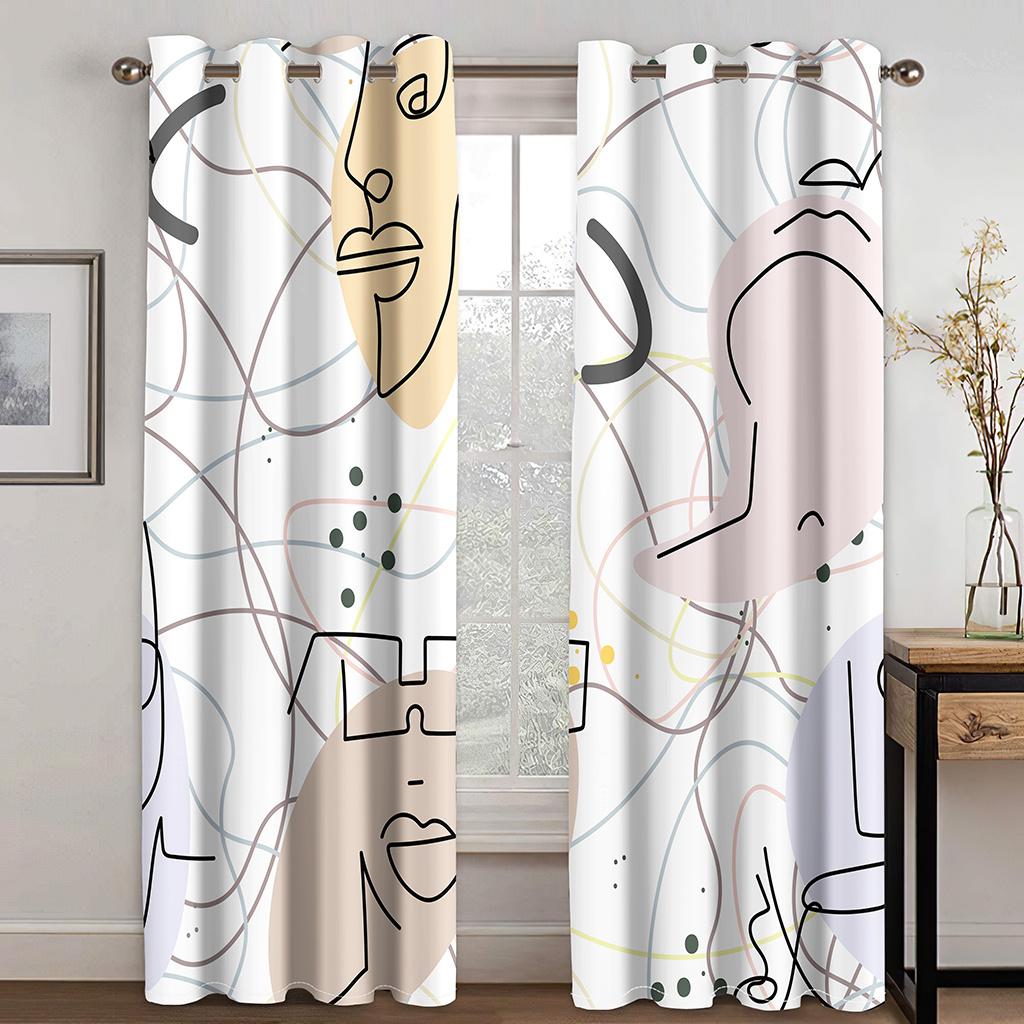 3D Печать Полиэстер Простой Модный Абстрактный Лицо Линия Современный Дешевый Спальня Гостиная Домашний Декор Теневая Штора Крючки Люверсы