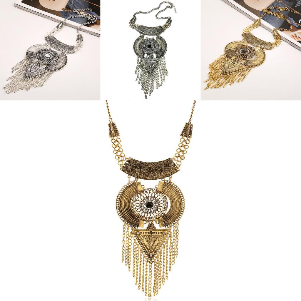 Boho Chic Long Necklace With Geometric Design And Multilayer Tassel For Spring Accessories