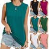 Summer New Solid Color Round Neck Sleeveless Loose Vest Casual Women's T-shirt