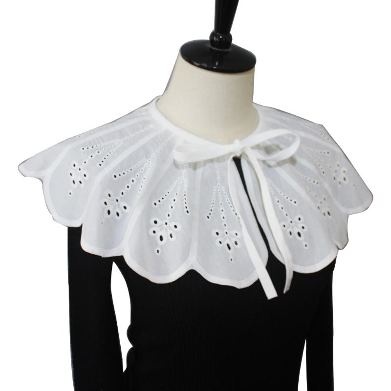 Royal Style Cotton Fake Collar Shawl Wrap Hollow Out Floral Lace Ruffled Trim Necklace Pointed Lapel Blouse Dropshipping