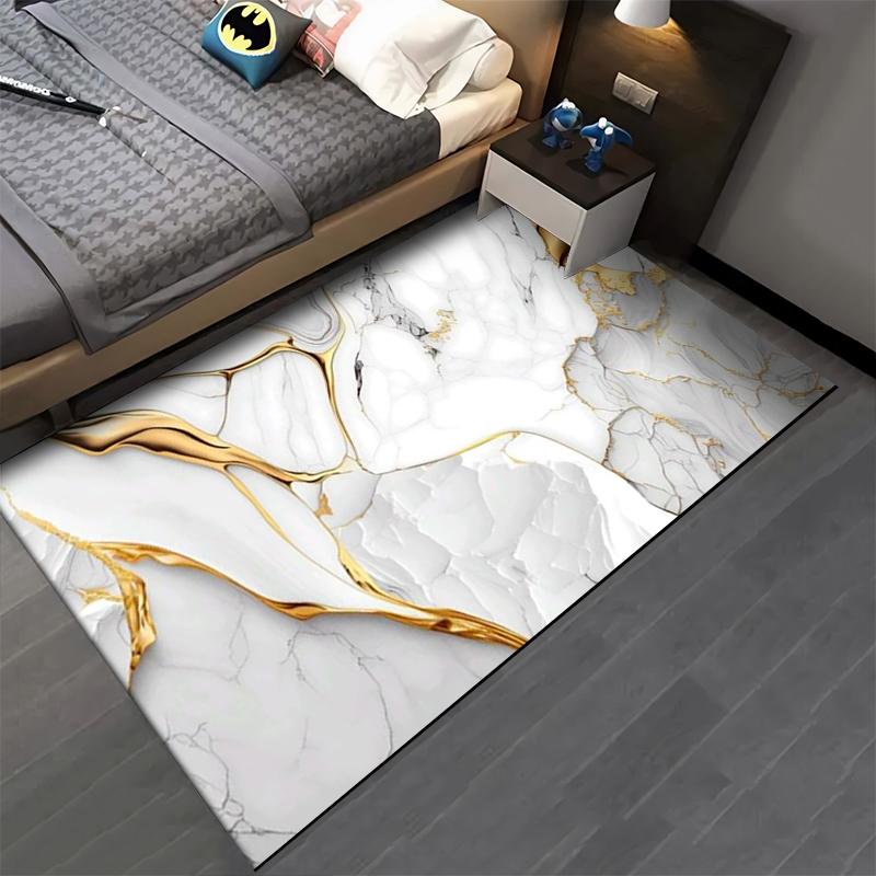 Marble Pattern Carpet with White and Gold Abstract Design for Living Room Suitable for use as an anti-slip for living room bedroom sofas