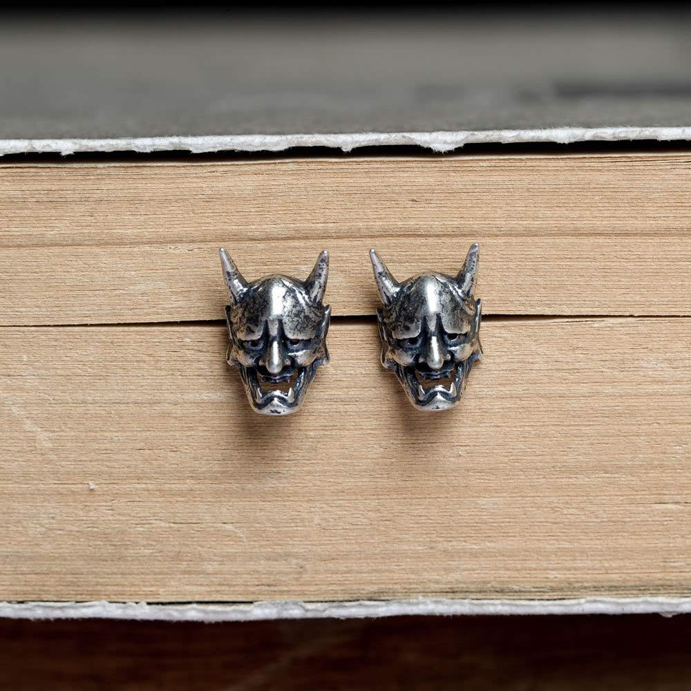 Rockyu Earrings Set for 925 Hannya Set for Both Stud Japanese Hannya Demon Jewelry Women, Silver, Hypoallergenic, Earrings, Ears, Earrings, Skull,