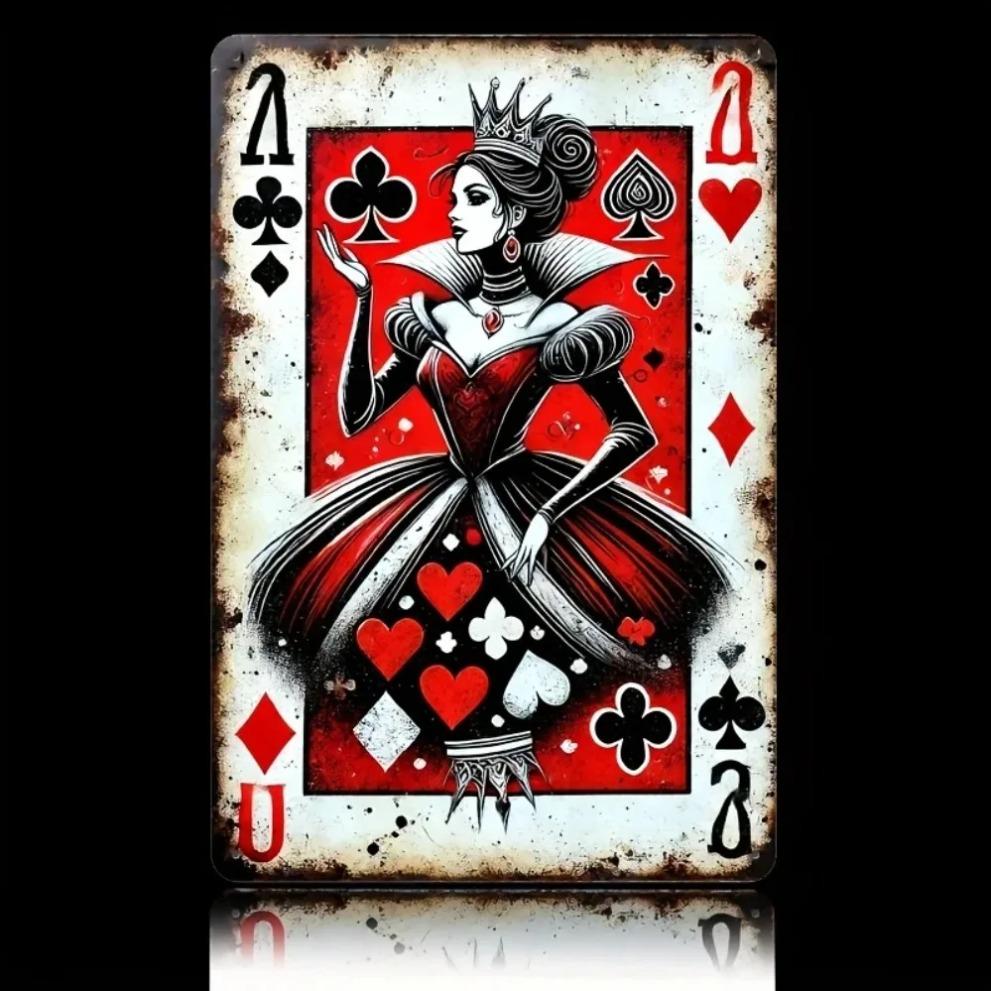 AliceQueen Металлическая жестяная табличка Винтажные игральные карты 2D Ретро настенное искусство для дома Бара Паба Декор