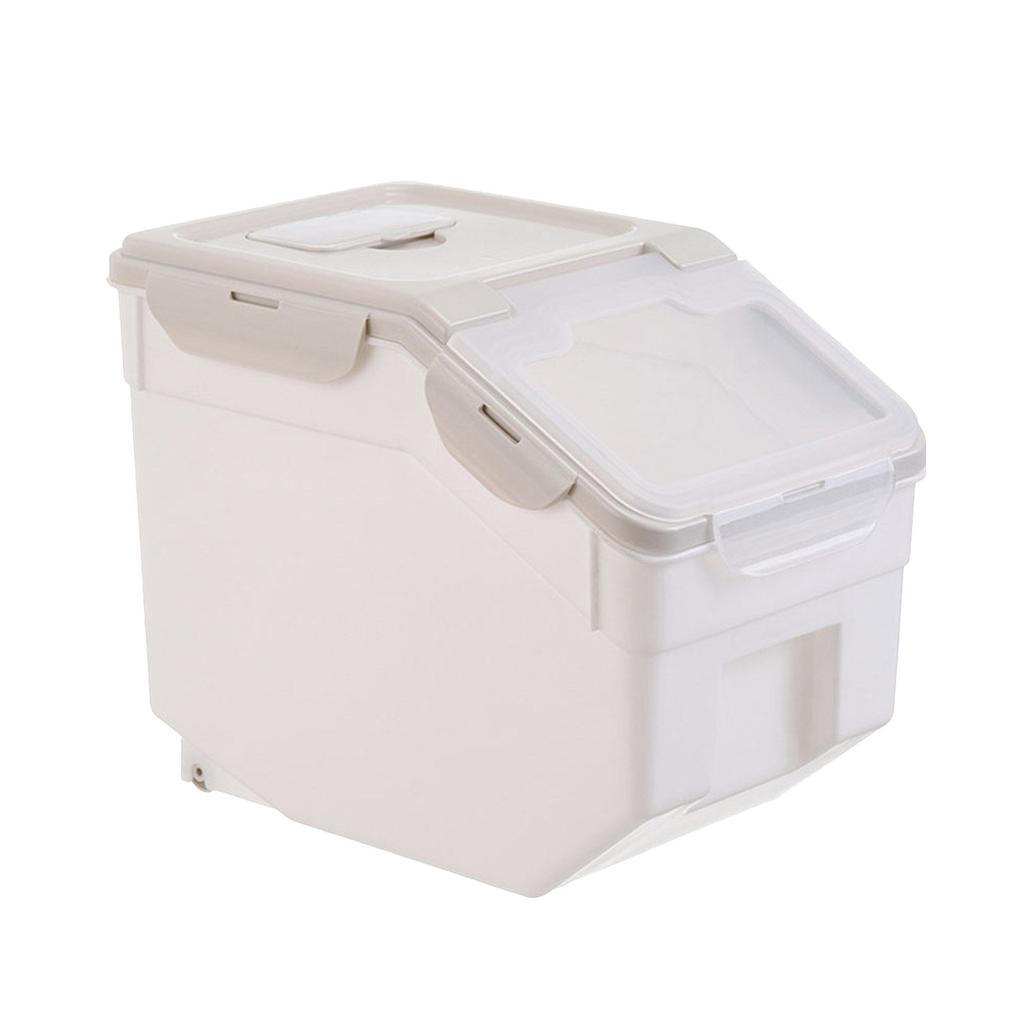 Airtight Pet Food Storage Container Large Capacity Snap Lock Lid Dog Cat Dry Food Rice Bin Beige