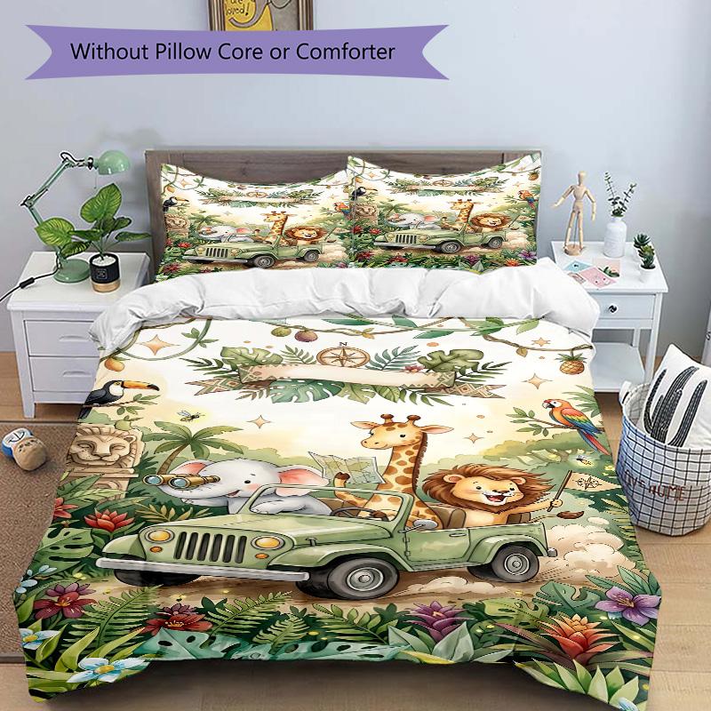 Jungle Safari Adventure Print 3Pcs Bedding Setduvet Cover With 2 Bedropillowcase Home Birthday Gift