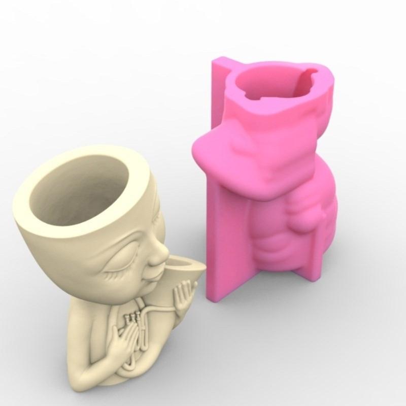 Versatile Silicone Mold Concrete Molds Silicone Casting Mold Doll with Horn Shape Vase Mold for Vases Pen Holder Crafts