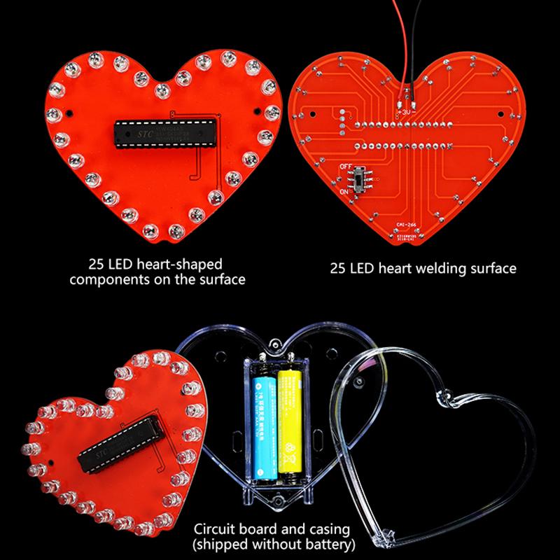 Led Heart-Shaped Flow Light Diy Electronic Kit With 32 Colorful Led Lights Diy Soldering Practice Kit Battery Powered