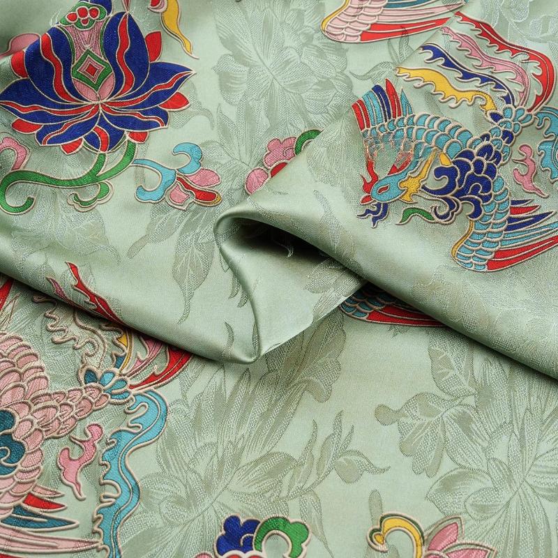 Светло-зеленая Жаккардовая ткань с узором Цветок Феникса Ткань с тиснением Материал для шитья своими руками Ткань для платья Ципао Сатиновый материал для одежды