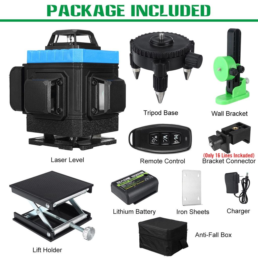4D 16 линий зеленого лазерного уровня, дистанционное управление, 360 горизонтальных и вертикальных перекрестных линий с автоматическим самовыравниванием, сверхмощный лазерный луч