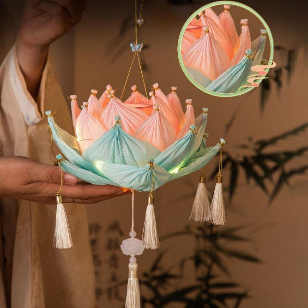 Chinese Vintage DIY Lotus Lantern Hanging Mid-Autumn Festival Lantern Outdoor