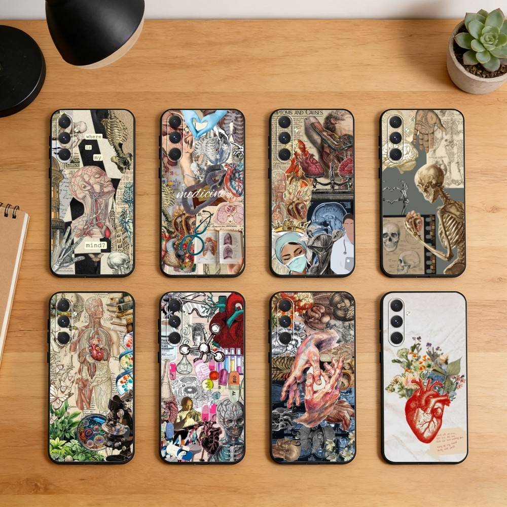 Медицинское искусство Медицина Коллаж Чехол для телефона Для Samsung S26,S25,S24,S23,S22,S21,Ultra,Plus,FE Черный Мягкий Чехол