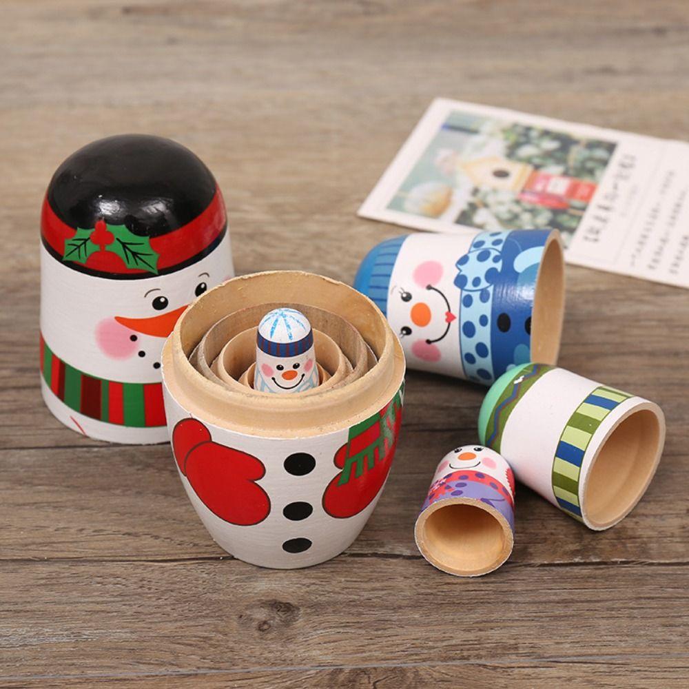 Smooth Xmas Matryoshka Doll 5Pcs/Set Christmas Nesting Dolls Cute Snowman Russian Doll Xmas
