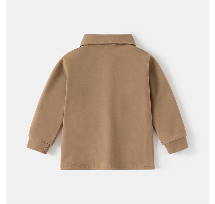 Детская футболка-поло с длинным рукавом 2024: Утепленный топ с лацканами в корейском стиле для мальчиков - Осенняя коллекция.