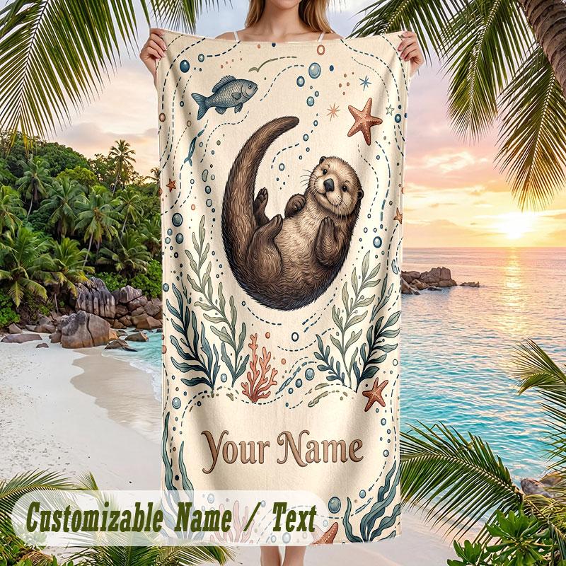 Oceanic Octopus Adventure Theme Quick Dry Beach Towel Custom Name Text Print Large Sand Resistant Towel Beach Vacation