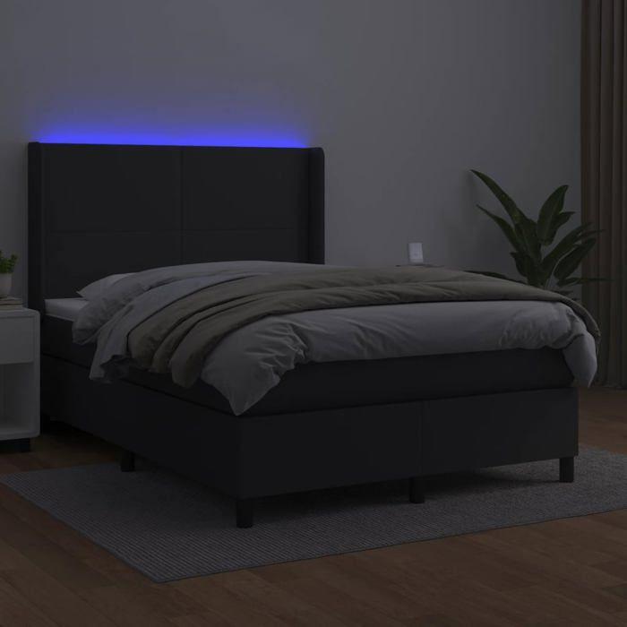 Maison Exclusive - Sommier à lattes de lit matelas LED Noir 140x200cm Similicuir