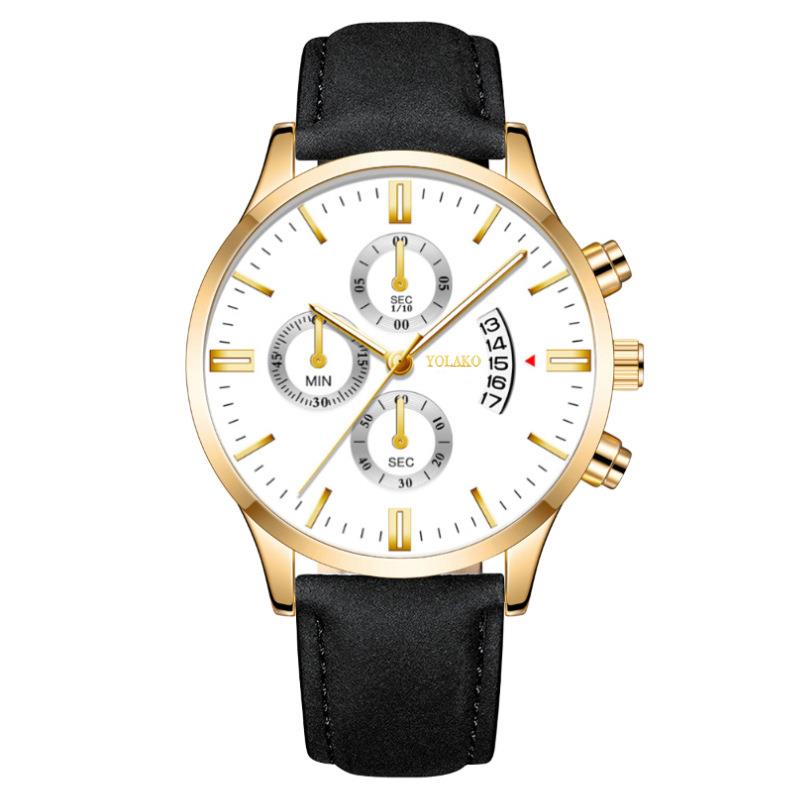 Часы Бизнес-часы Кварцевые кожаные часы с календарем даты Часы из нержавеющей стали Роскошные мужские модные три глаза Шестиконтактный календарь Мужские часы