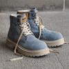 Fashion Trendy Ankle Boots for Men's Lace Up Thick Sole Shoes Round Toe Short Designer Men Boots Work Dress Western Denim Boots 2025