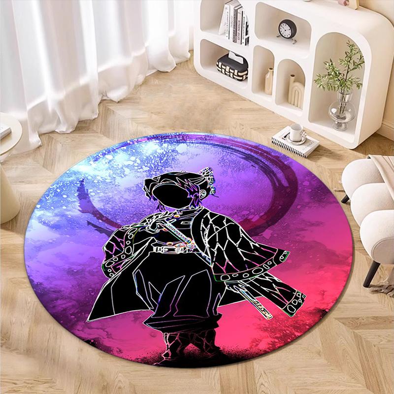 Classic Japanese-style cartoon Demon Slayer round rug, home soft decorative anti-slip yoga mat and chair mat, outdoor floor mat carpet K17