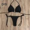 2 шт./комплект, женский купальник-бикини с треугольными чашечками, бретельками через шею, с подкладками для груди, купальник-стринги со шнуровкой, сексуальный пляжный костюм для отдыха на пляже и у бассейна