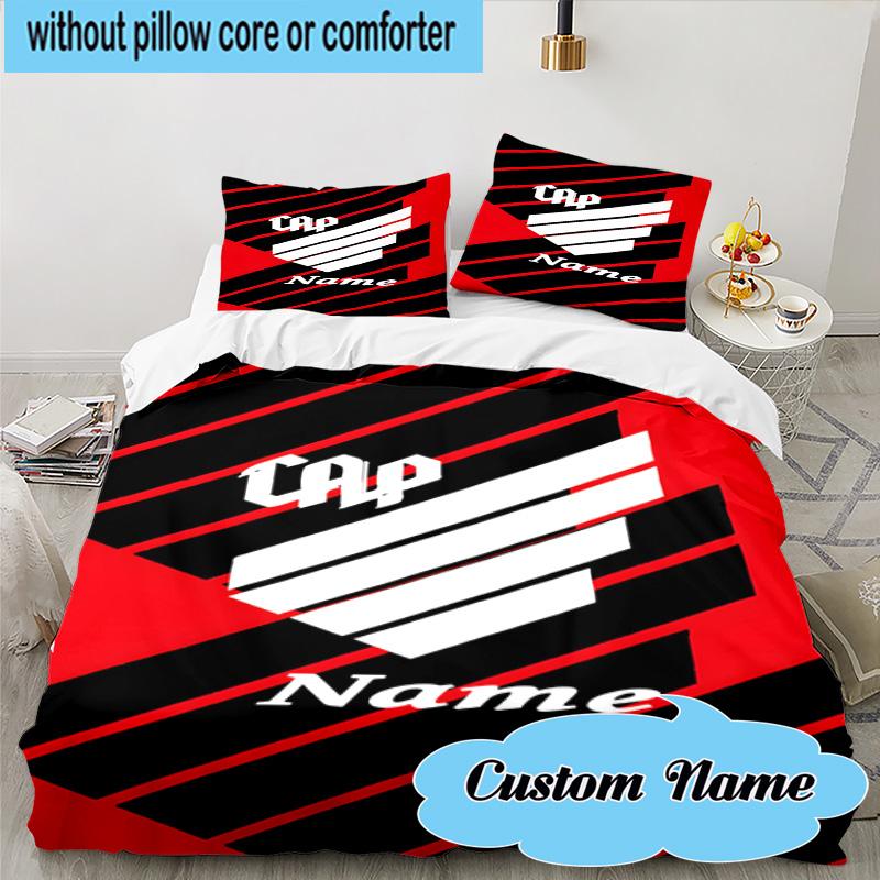 3PCS Custom Name Cap Logo Design Bedding Set, Including 1pc Duvet Cover And 2pcs Pillowcases, Suitable for dorms and bedrooms Gift