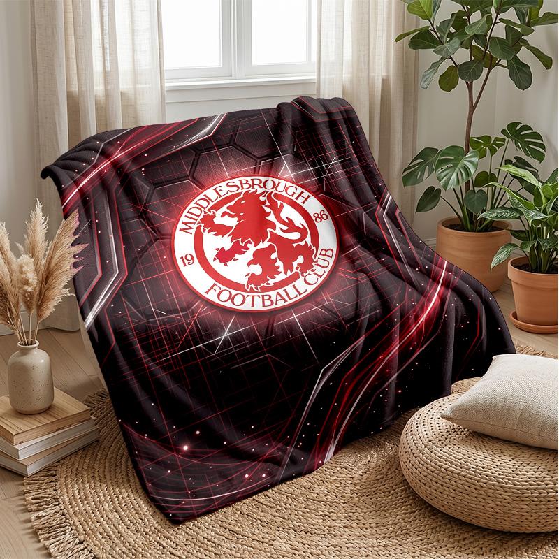Middlesbrough Football Print Flannel Blanket, Soft Warm Lightweight Throw Blanket for Sofa Bed Camping