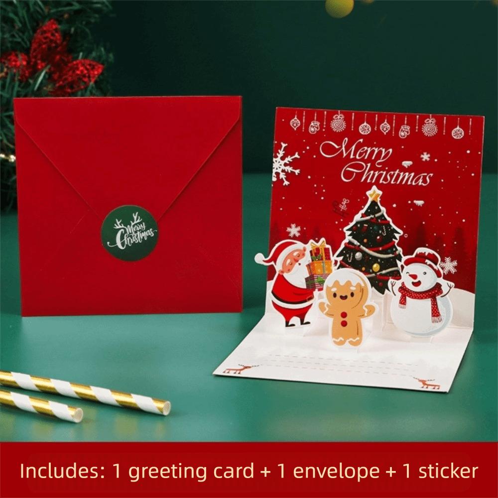 Festive Card 3D Xmas Greeting Cards Blessing Message Pop-up Christmas Postcard Folding Paper Christmas Card New Year Greeting