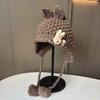 ING rabbit ears cute wool hat autumn and winter new handmade knitted hat women's outdoor warm ear hat