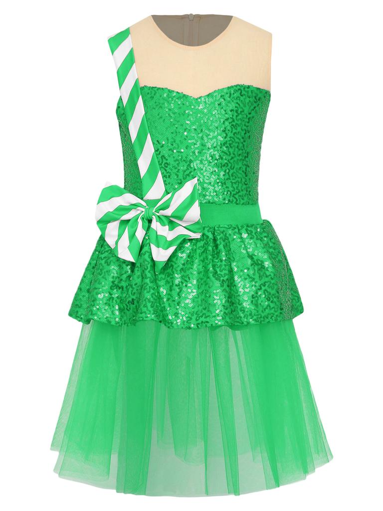 Девушка Рождественский карнавальный костюм для косплея на вечеринку в виде леденца Рождественский безрукавный купальник с блестками и полосками для фигурного катания на льду