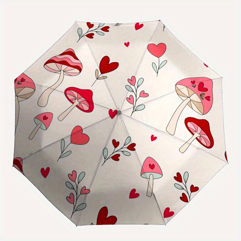 1pc Mushroom Hearts Automatic Open/close, All-Season Portable Folding Umbrella, Travel, Everyday, Formal Events094