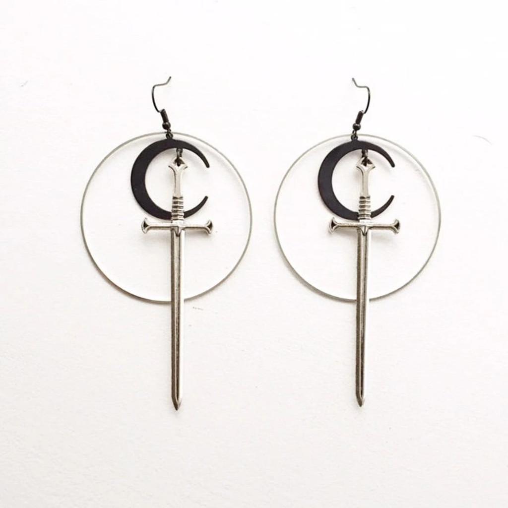 Geometric Moon Pendant Earrings With Silver Alloy And Stainless Steel Ear Pins For Women
