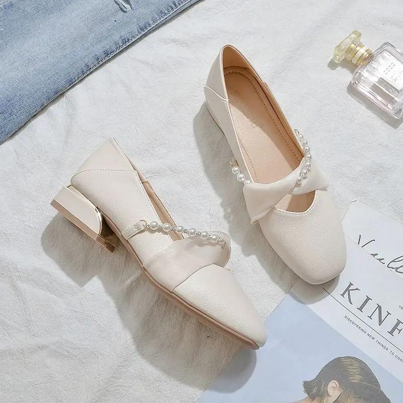На среднем каблуке женские туфли-лодочки Pearl Square Shoes для женщин Beau Today Весенняя акция Горячая отпускная мода Последняя обувь