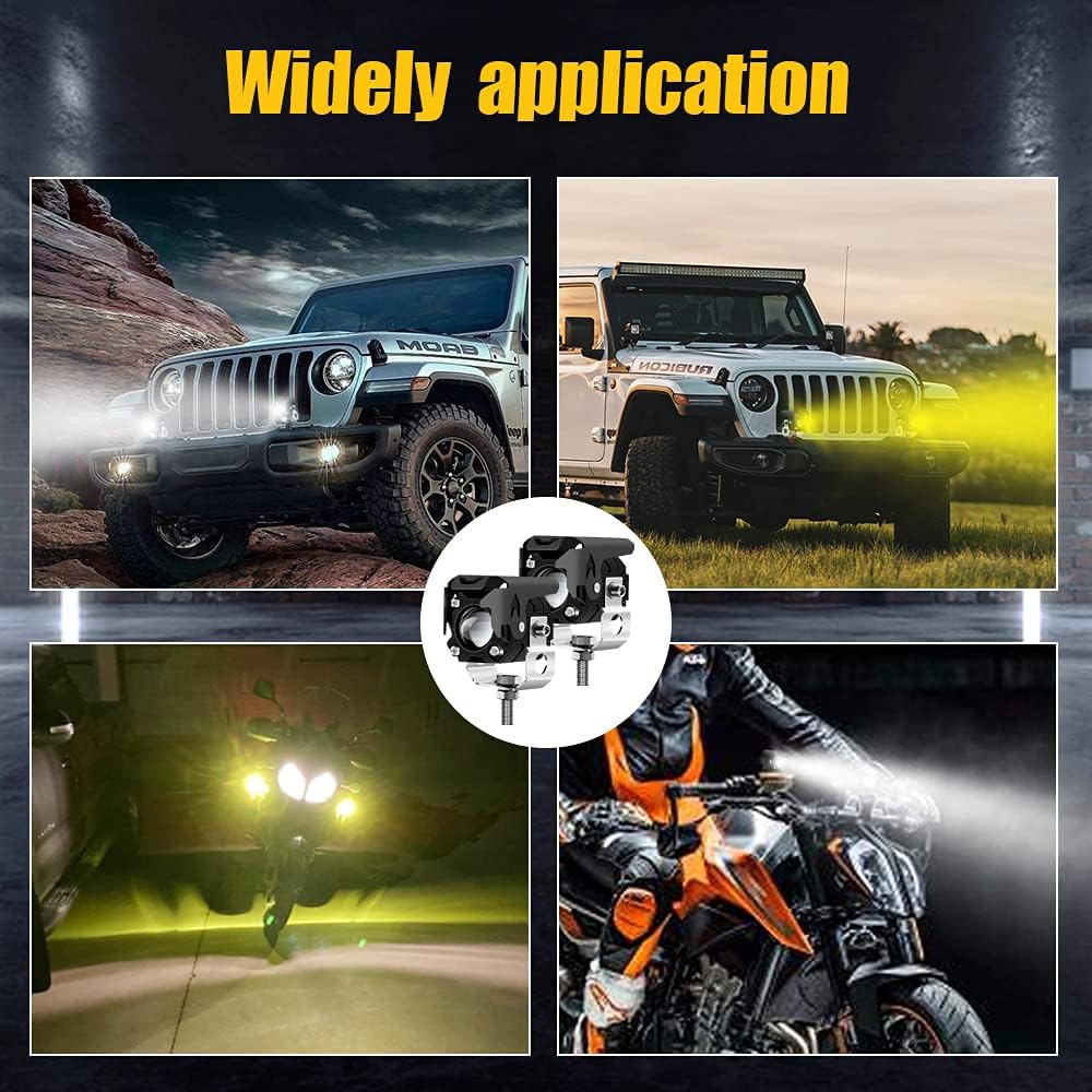 Kairiyard LED Pod Lights, LED Off Road Lights 60W 6000Lm Amber/Yellow White Dual Color Driving Fog Auxiliary Work Lights Pod For Motorcycle Truck SUV