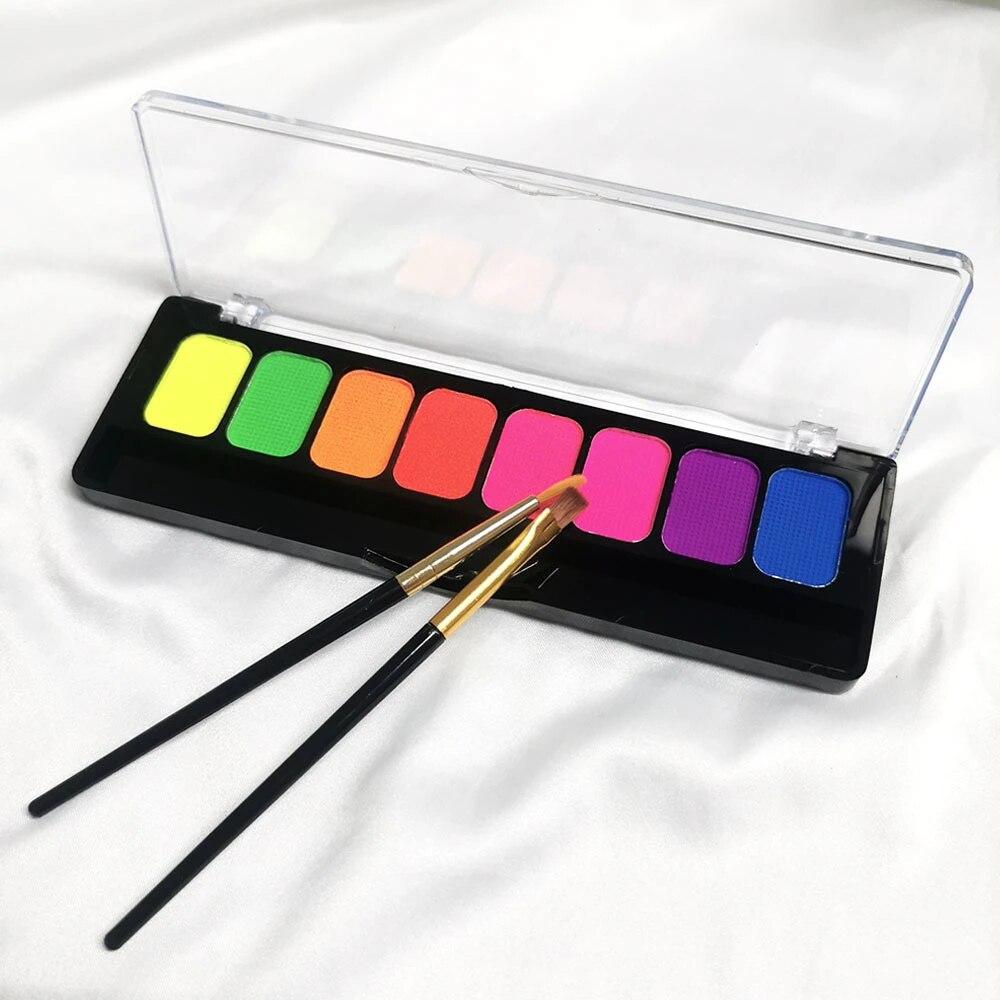 8-Color Water-Soluble Fluorescent Body Paints Halloween Dark Night Glow Paintbrush DIY Quick Dry Pigments Paste Eyeline Makeup