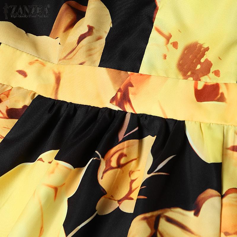 ZANZEA Женское праздничное повседневное платье без рукавов с V-образным вырезом и цветочным принтом в стиле бохо