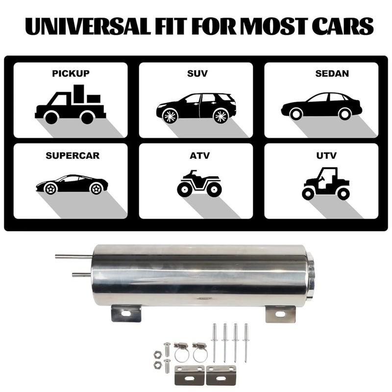 2''x13” / 3''x10” Radiator Coolant Overflow Puke Tank Universal Polished Stainless Steel Radiator Coolant Overflow Tank