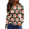 Women's Fashion Hem Slit Casual Christmas Printed Round Neck Long Sleeve Top