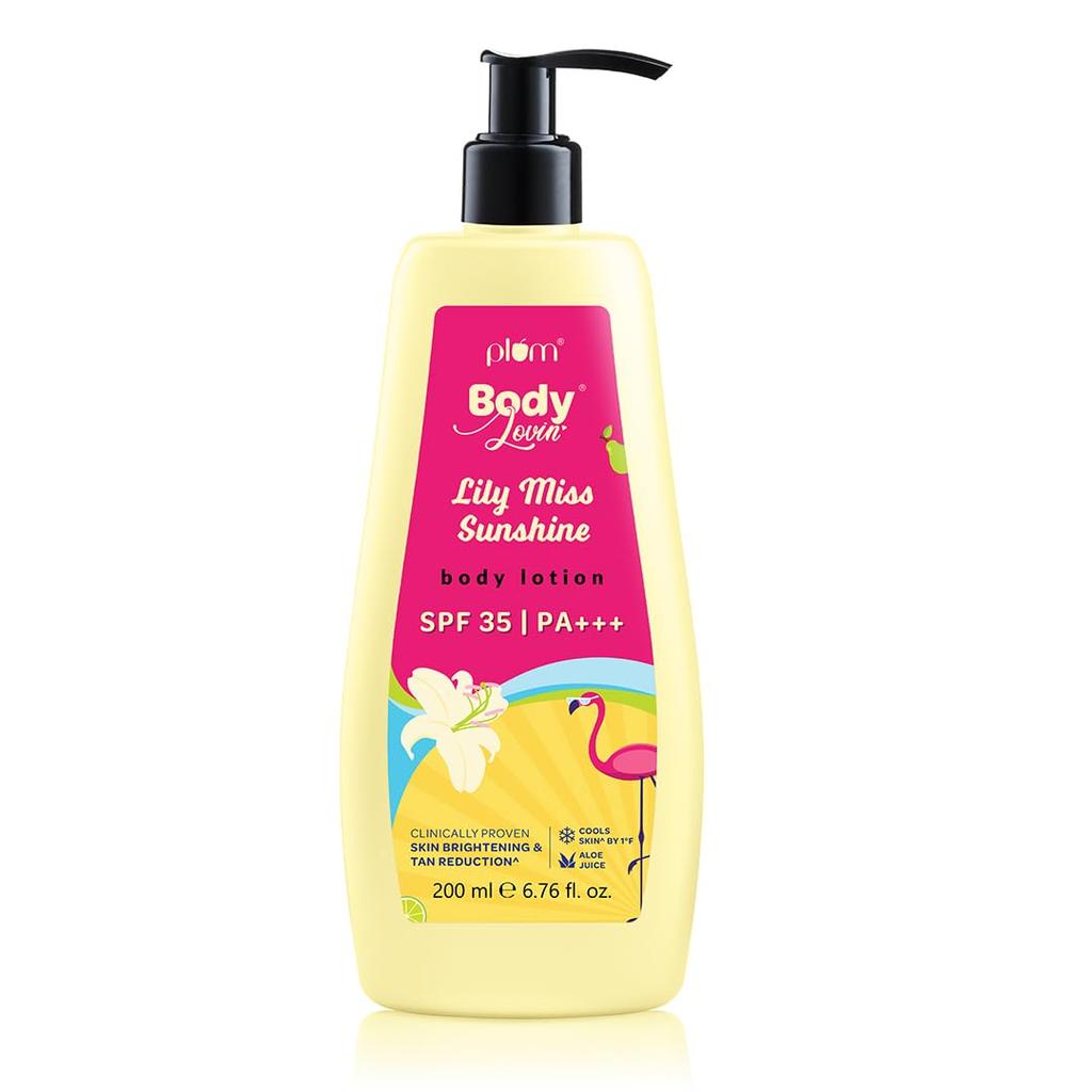 Сливовый BodyLovin' Lily Miss Sunshine SPF 35 PA+++ Солнцезащитный лосьон для тела для лета | Не оставляет белых следов | Широкий спектр защиты от UVA и UVB | Алоэ Вера