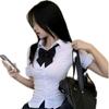 Женский комплект из двух предметов: блузка с короткими рукавами, юбка-плиссе с V-образным вырезом на талии, комплект в стиле преппи-академия, форма JK