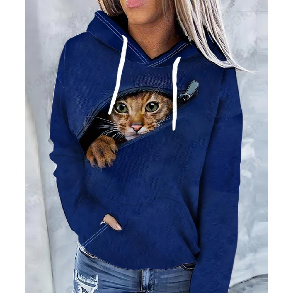 Lovely Cute Cat 3d Print Hoodie Women Fashion Oversized Women Hoodies Sweats Coat Girl Hooded Sweats Pullover Women's Clothing