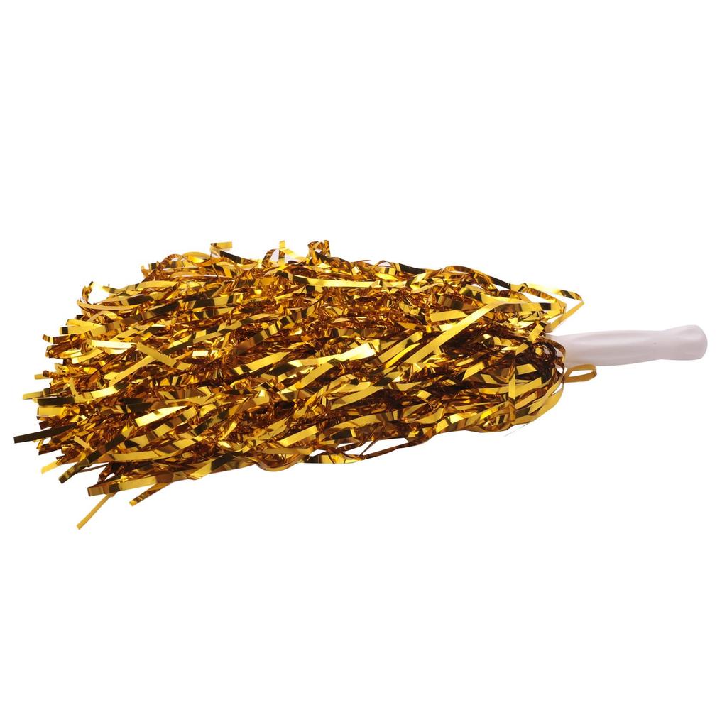 Oidnvay 24pcs Cheerleading Pom Poms Metallic Foil Cheer Pom Poms with Plastic Handles for Adults Kids Cheerleader Party Yellow