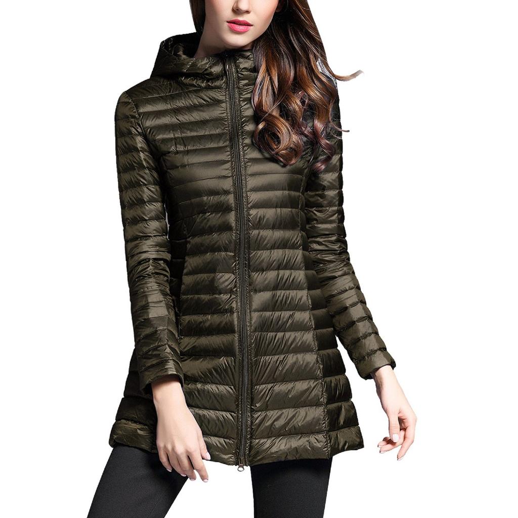 Женское стеганое пальто с капюшоном и длинным рукавом, зимняя теплая куртка средней длины на молнии и верхняя одежда